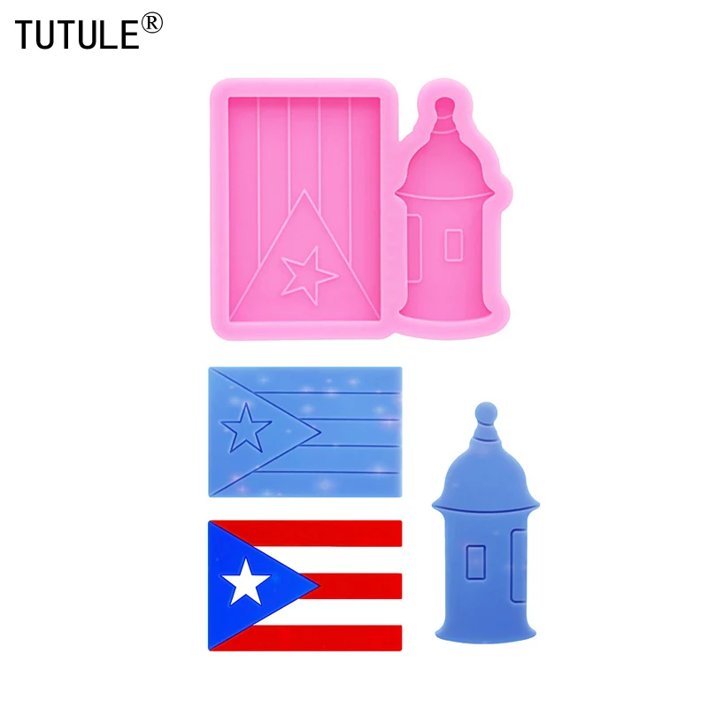 Puerto Rico Flag Silicone Resin Mold Tower Mold Hand Make  Keychain Epoxy Pendant Silicone Mould Clay Accessories Silicone Mold