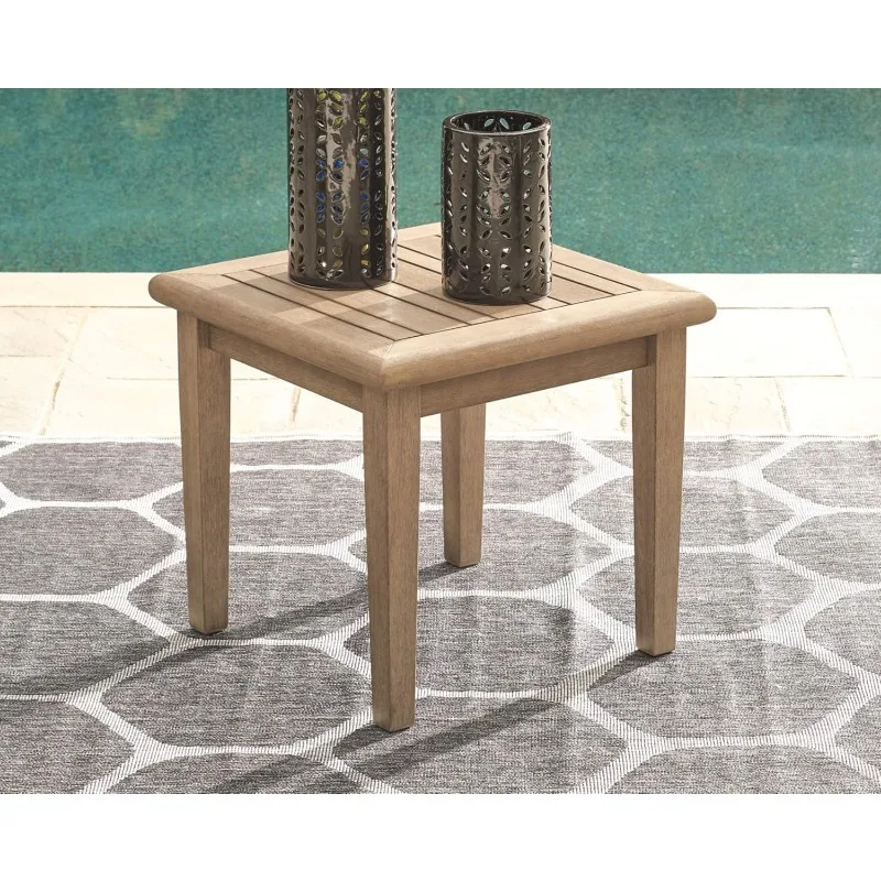 Gerianne Outdoor Eucalyptus Wood Square End Table, Beige