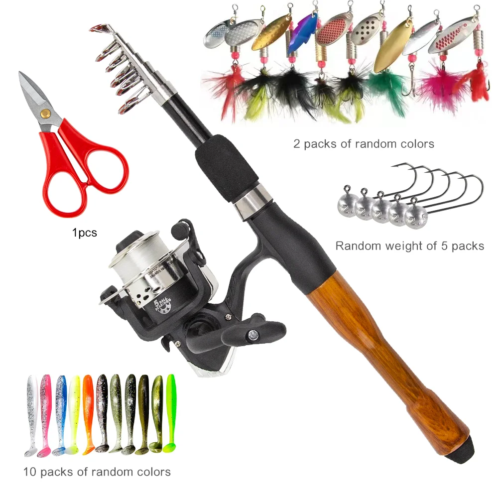 Sea Rod Set Throwing Rod Fishing Pole Set Full Kits With Telescopic Fishing Rod And Spinning Reel Baits Hooks Travel Pole Set