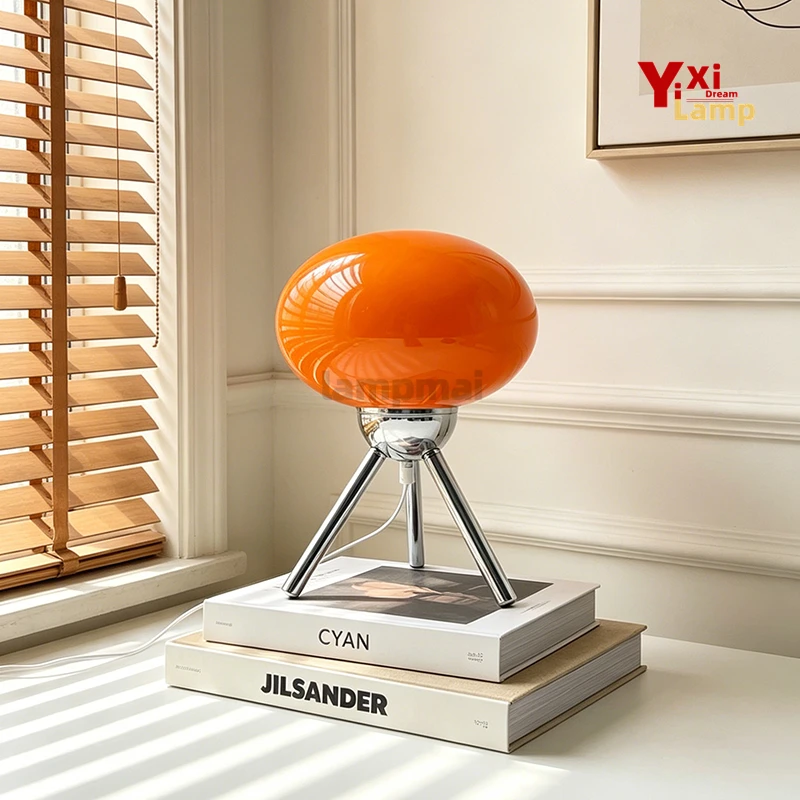 Murano Glass Tripod Oval Shape Table Lamp, Mid-century Retro Bedside Lamp for Bedroom, Dorm & Study Room Decor Light