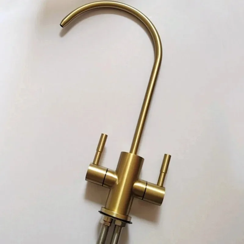SUS304 Stainlessl faucet brusehd gold drinking tap Purify water  household direct drinking pure water goose wall 309