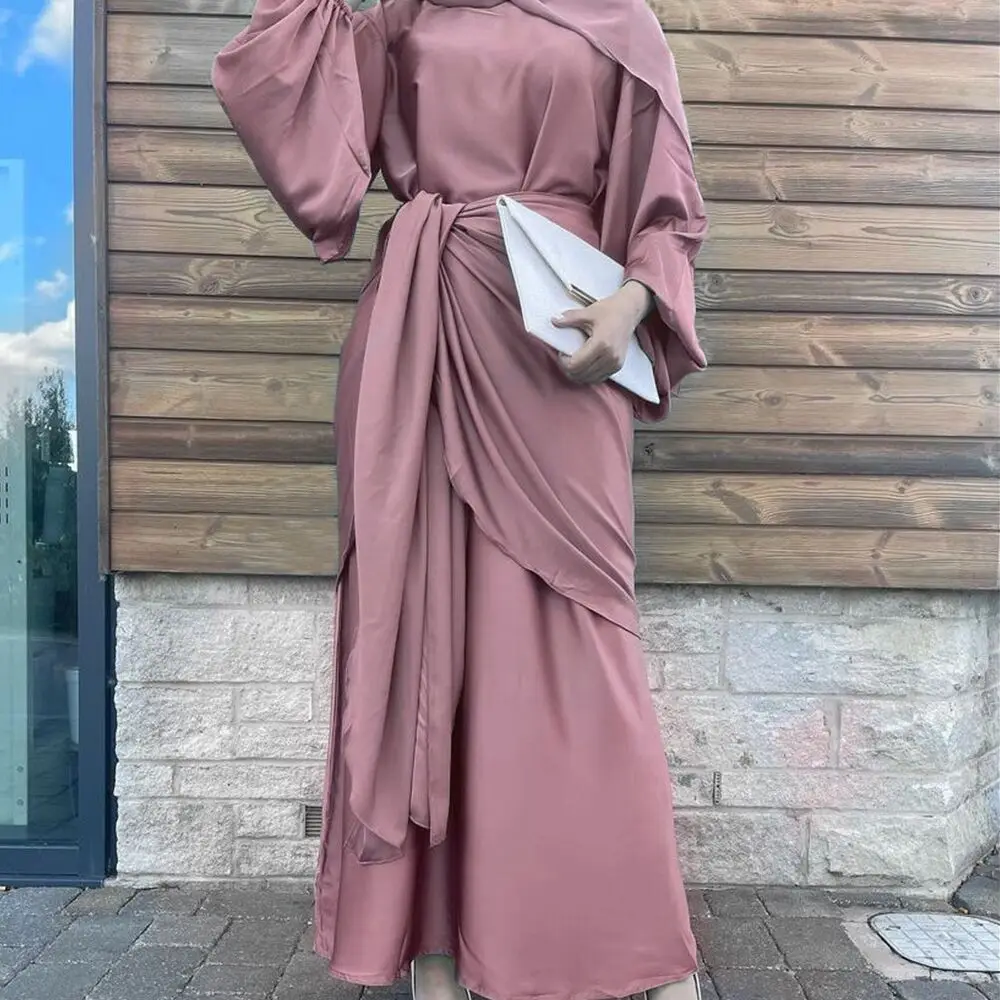 Fashion Muslim Kimono Abaya Cardigan Ramadan Dubai Turkey Eid Islamic Comfortable Two-piece Dress Set for Women