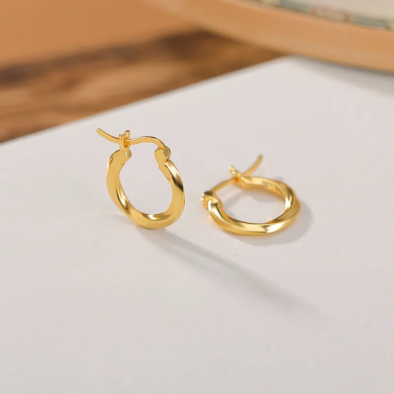 Amxiu Sterling Silver 925 Gold-Plated Mobius Minimalist Fashion Vintage Style Earrings Ear Clips