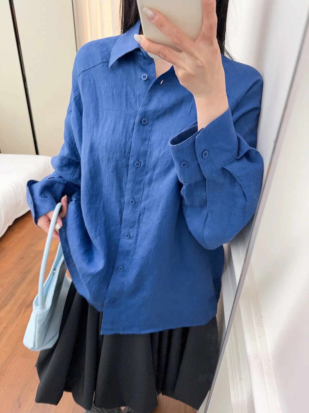 

Ladies Linen Blend Solid Color Shirt Turn-down Collar Single-breasted Female Blouse and Top Fashion Clothing