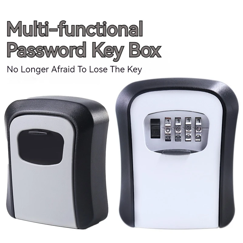 Wall Mount Key Lock Box 4 Digit Password Code Security Lock No Key for Home Office Key Safe Secret Storage Box Organizer