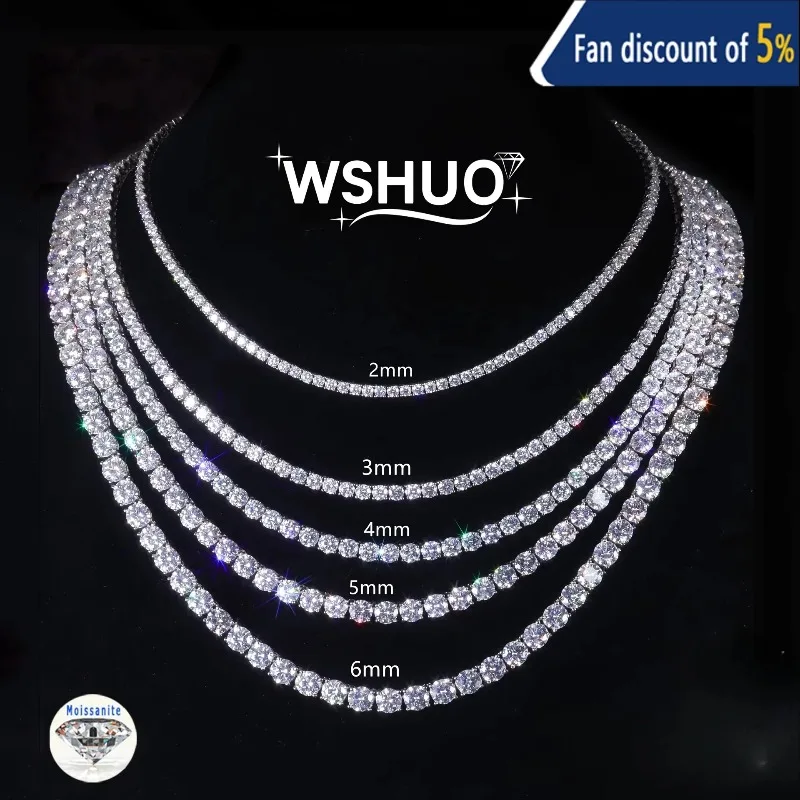 

3/4/5/6 мм полностью настоящий муассанит теннисное ожерелье для женщин и мужчин 100% серебро S925 с бриллиантами на шею цепочки в стиле хип-хоп вечерние модные ювелирные изделия