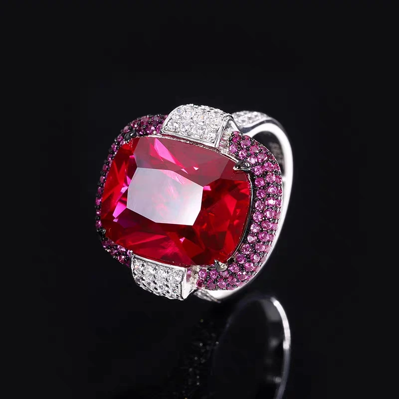 Luxury Silver Color Artificial Ruby /Emerald Rings for Women Girls Free Size Europe America Wedding Party High Grade Jewelry