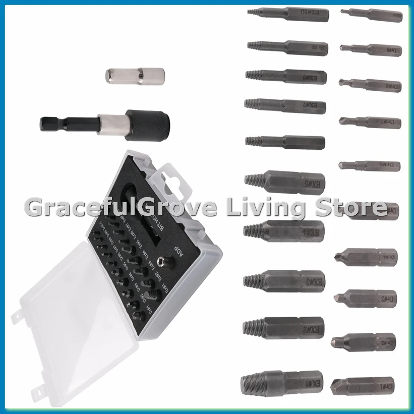 

Набор экстракторов поврежденных винтов, набор экстракторов для зачищенных винтов из 22 предметов, набор для снятия сломанных винтов из быстрорежущей стали с адаптером для бит и гнезда-ABFB