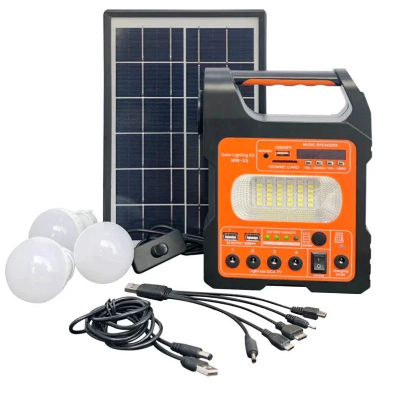 

6W Portable Solar Generator Outdoor Power Mini Solar Panel Kit Battery Charging LED Lighting System With 3 LED Bulbs