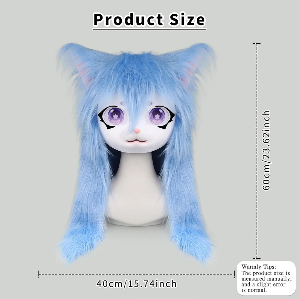 Complete Kigurumi Furry Animal Head Costume Halloween - Kawaii Lolita Style Cat Ear Plush Wearable Cosplay Mask Set