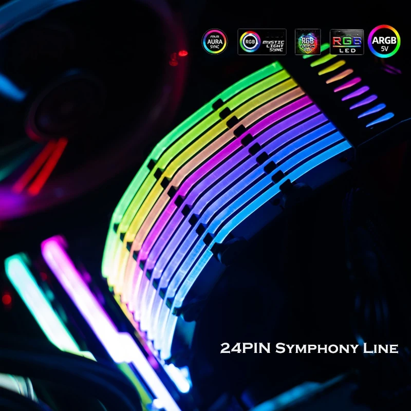 A99T JONSBO PSU Extension Cable RGB Trunking Cover Rainbow Bridge for 24Pin ATX Cable MOD Symphony Line, 5V Rainbow RGB M/B SYNC