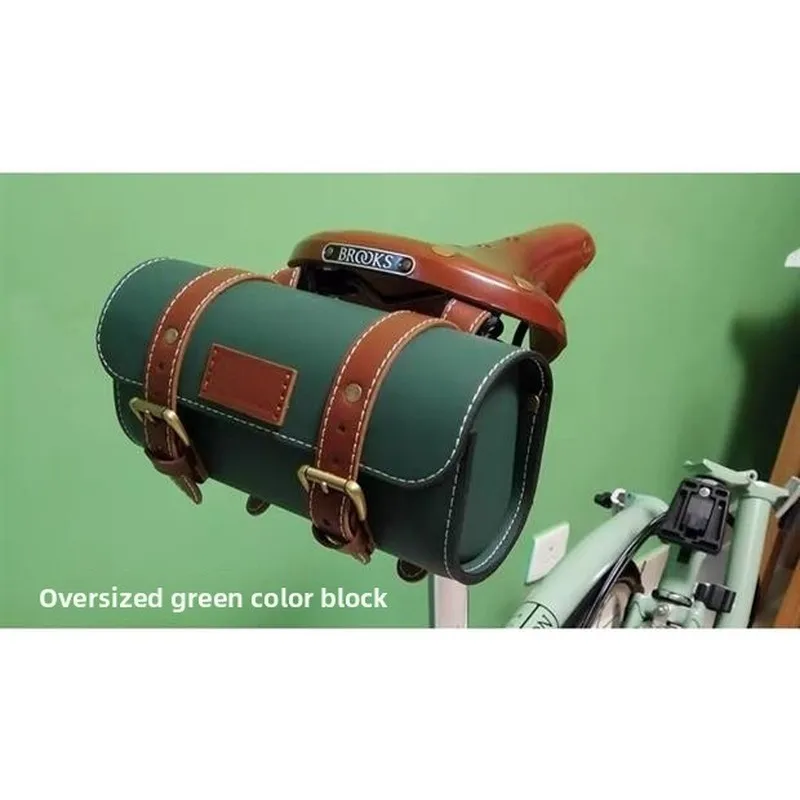 Bicycle bag handmade leather rainproof riding bag handlebar saddle bag fit brompton road bike MTB PU leather tool bag view 6
