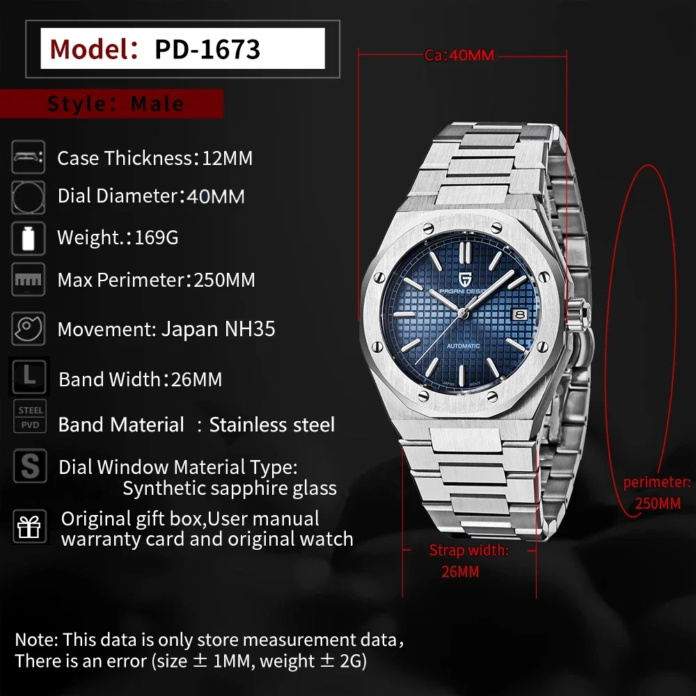 Pagani Design Men Mechanical Wristwatches Brand Pd1673 Japan Nh35 Fashion Leisure Men Watches Sapphire Glass Watch