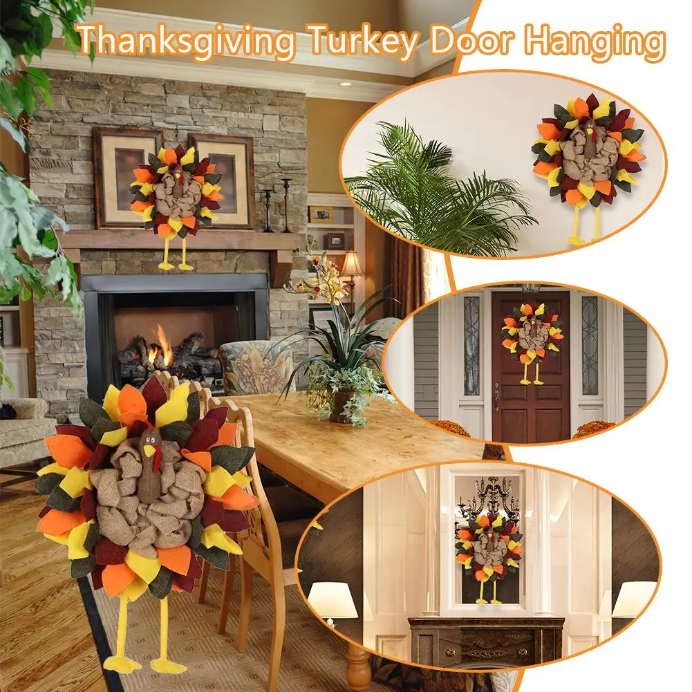 Thanksgiving Turkey Door Hanging Front Garlands Fall Harvest Decoration For Indoor And Outdoor Use Party Supplies W6H7