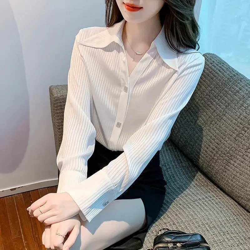 Spring Autumn White Shirt Spring Summer New Design Sense French Small Chiffon Long Sleeve Shirt Outerwear Women Clothes Top A35