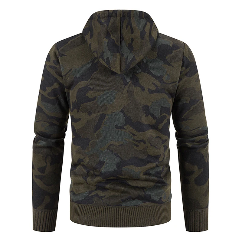 Chaqueta forrada de felpa para hombre, cárdigan de punto con capucha gruesa, abrigo sólido/camuflaje, Hip-hop, con cordón, ropa de abrigo informal con cremallera, Tops de invierno, nuevo