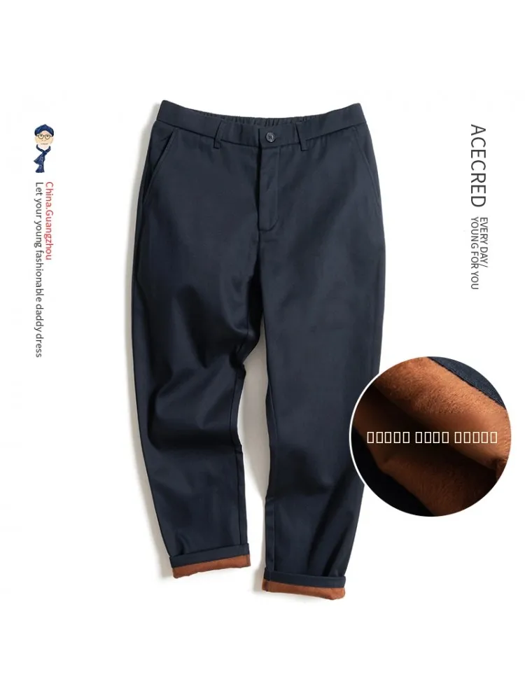 

Thiened Fce Lined Elastic Waist Casual Pants for Middle-Aged And ly Men Winter Warm Straight Leg Trousers Faion C...
