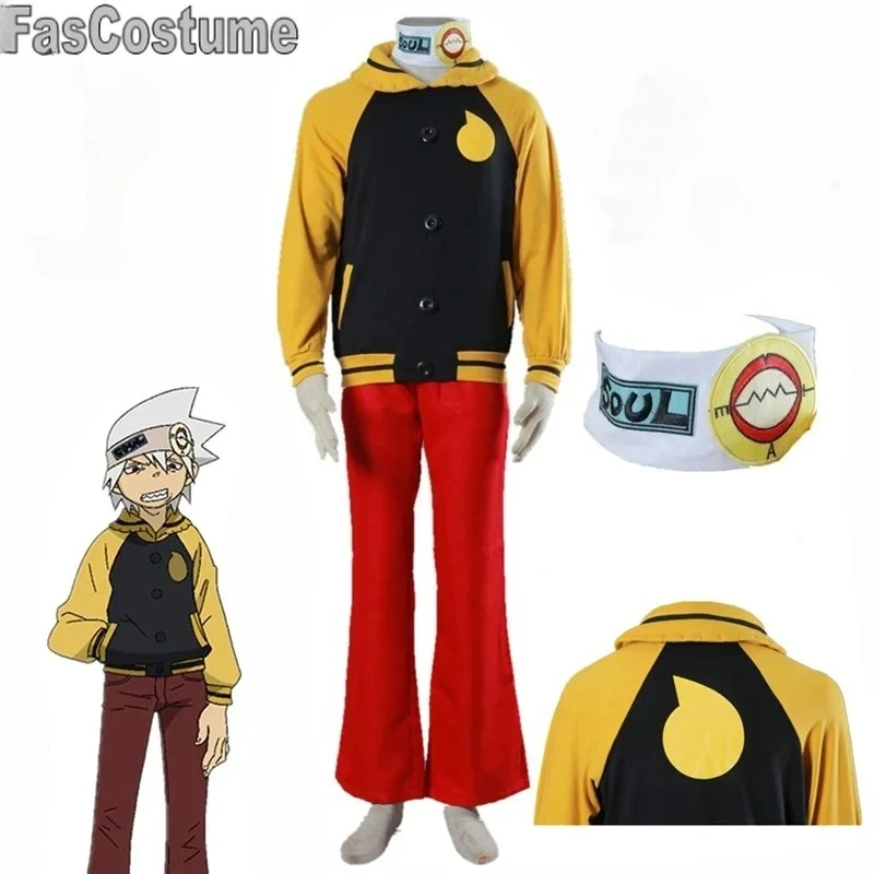 

FasCostume Soul Eater Cosplay Costume for Men Women Top Pants Headband Halloween Christmas Carnival Party Costume Sliver Wig