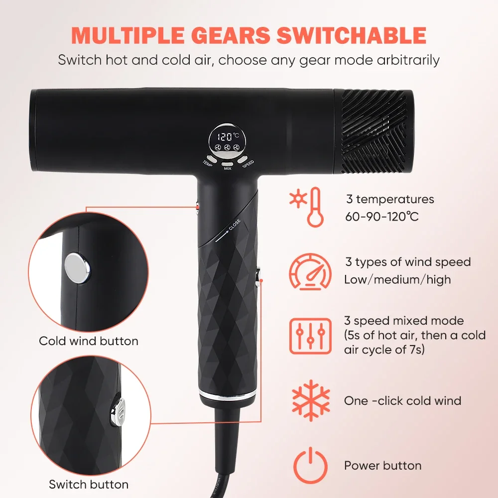 

-New Professional Salon Fast Drying Negative Ion High Speed Blow Hairdryer With Diffuser And Nozzle Hair Dryer