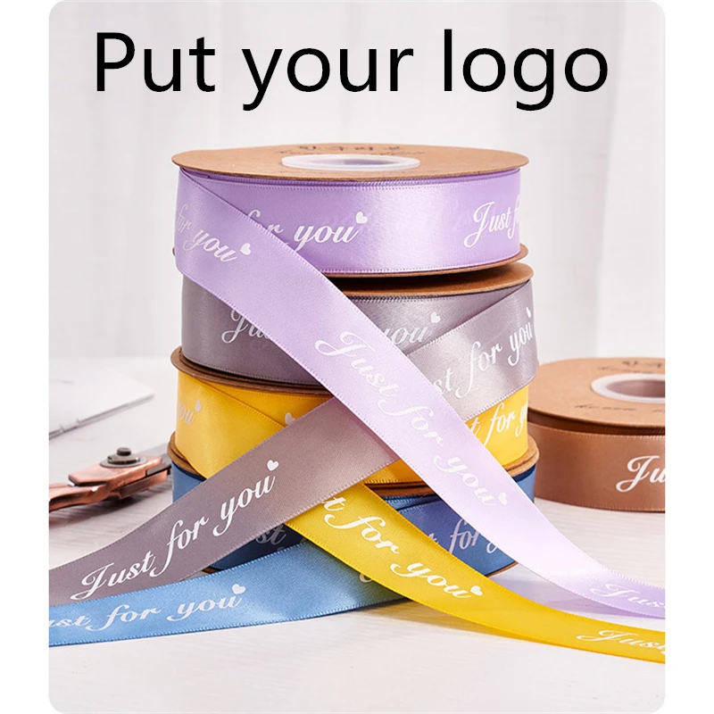 200 Yards Custom Logo Silk Satin Ribbon Tape for Hair Bundles Kraft Box Gift Packaging Personalized Brand Name Labeling