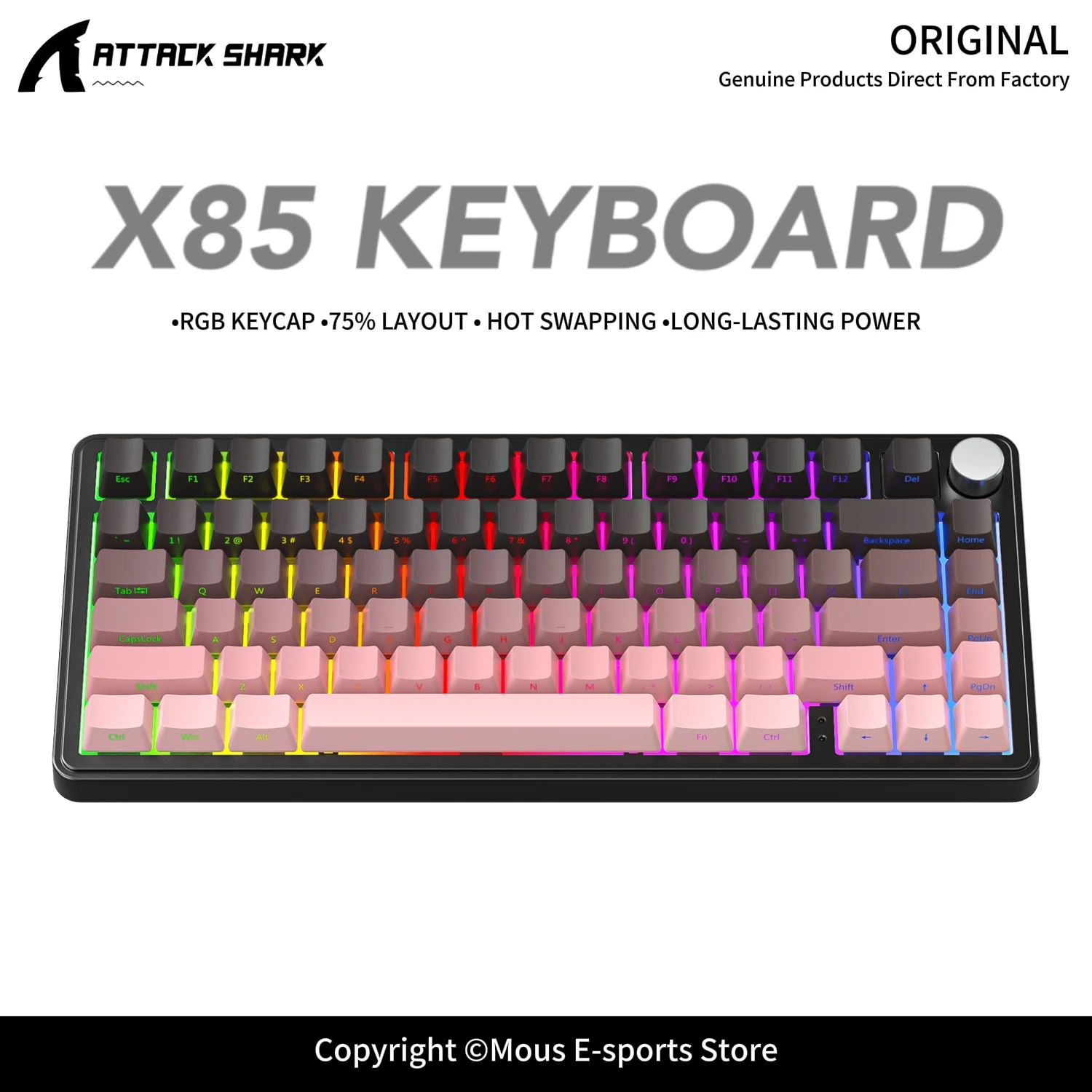X85 ATTACK SHARK X85PRO Gasket Hot-Swap Tri-Mode Mechanical Keyboard 5000mAh White Jade Switch Instant Trigger Low Latency Web
