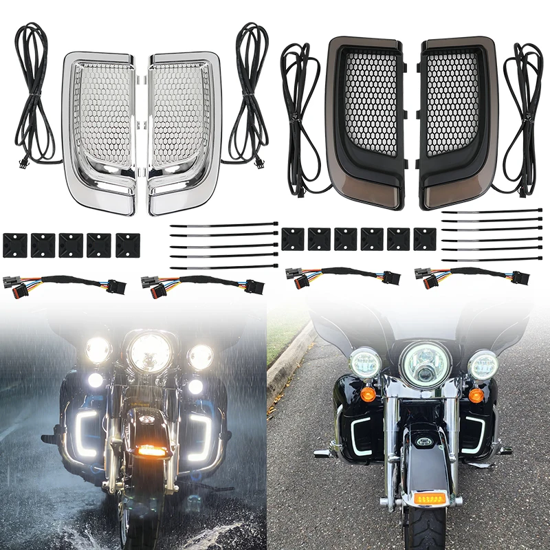 

Motorcycle Chrome Black Fairing Lower Grills LED Light for Harley Touring Street Glide Road Glide Electra Glide FLHTK FLTRU