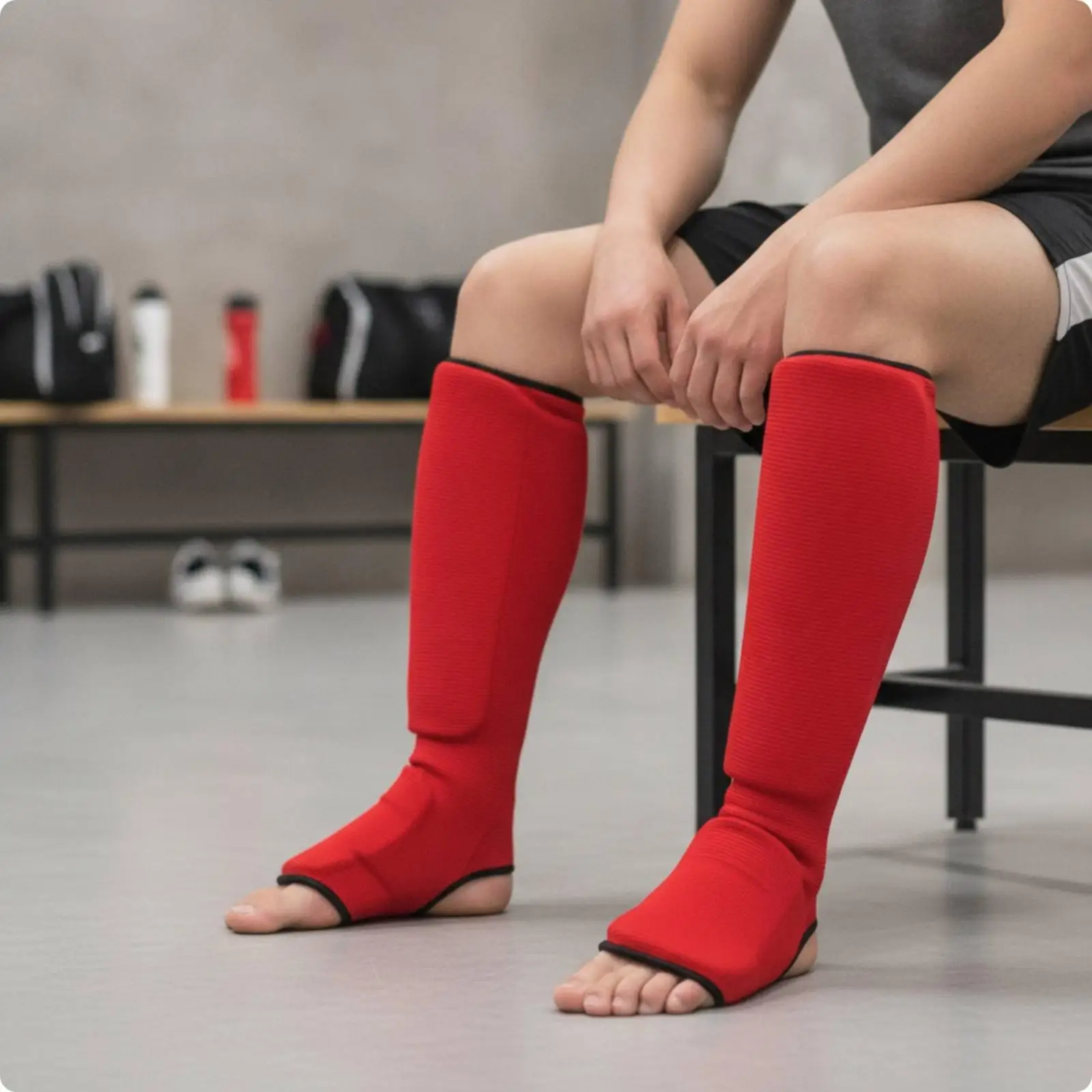 Martial Arts Leg Guards Padded Shin Foot Protector Breathable Knitted Sleeve for Muay Thai Kickboxing Sparring