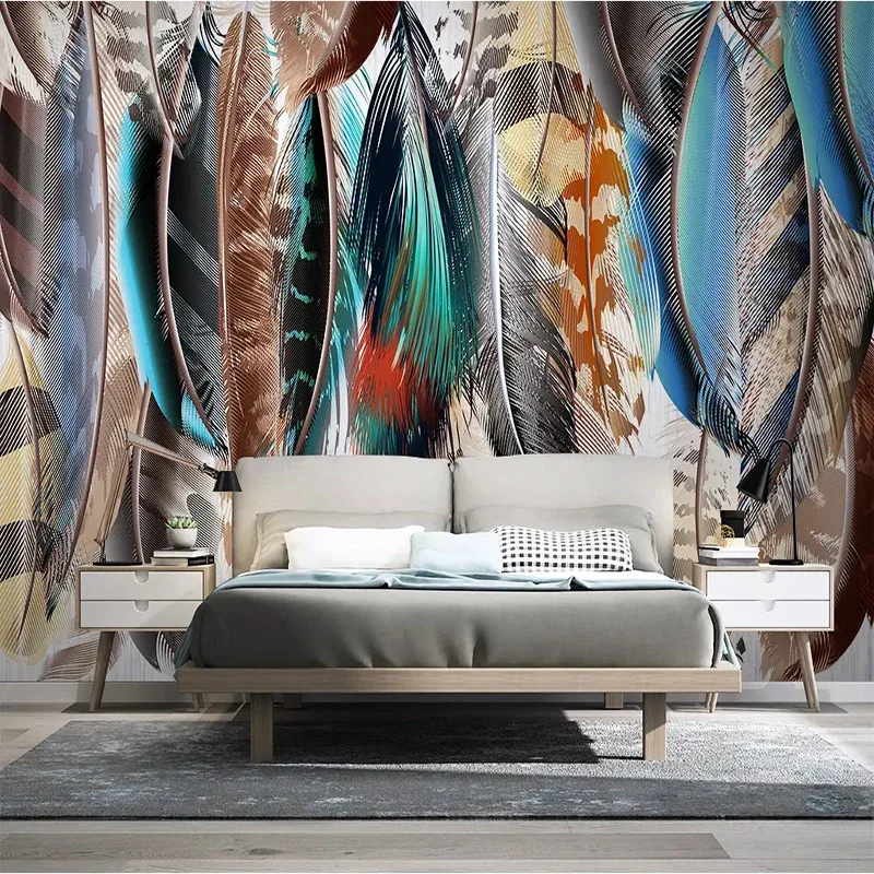 Modern Minimalist Hand-painted Color Feather Photo Wall Wallpaper Living Room TV Background Wall Cloth Papel De Parede 3D Mural