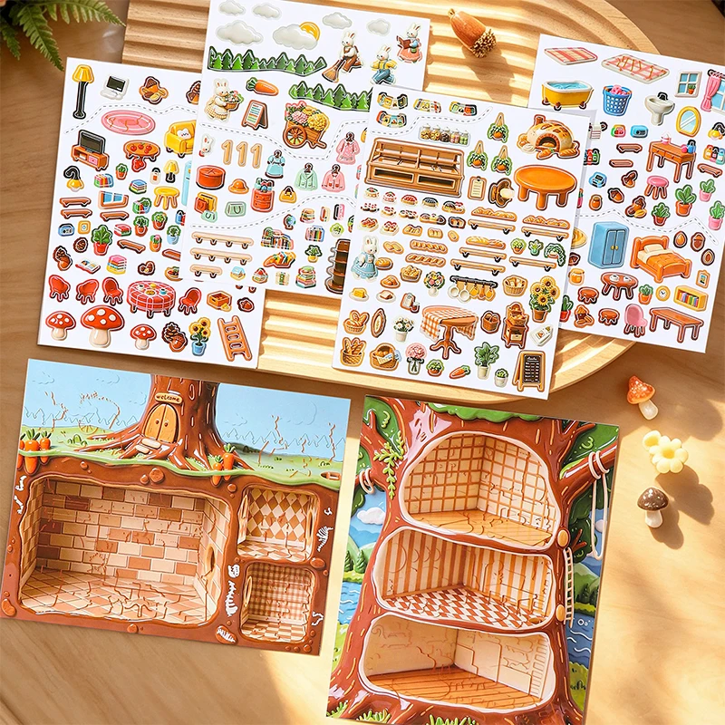 2 Style Secret Base Series Landscape Stickers Tree Hole Theme Simulated Ceramic Texture Scene Sticker DIY Scrapbook Diary Decor