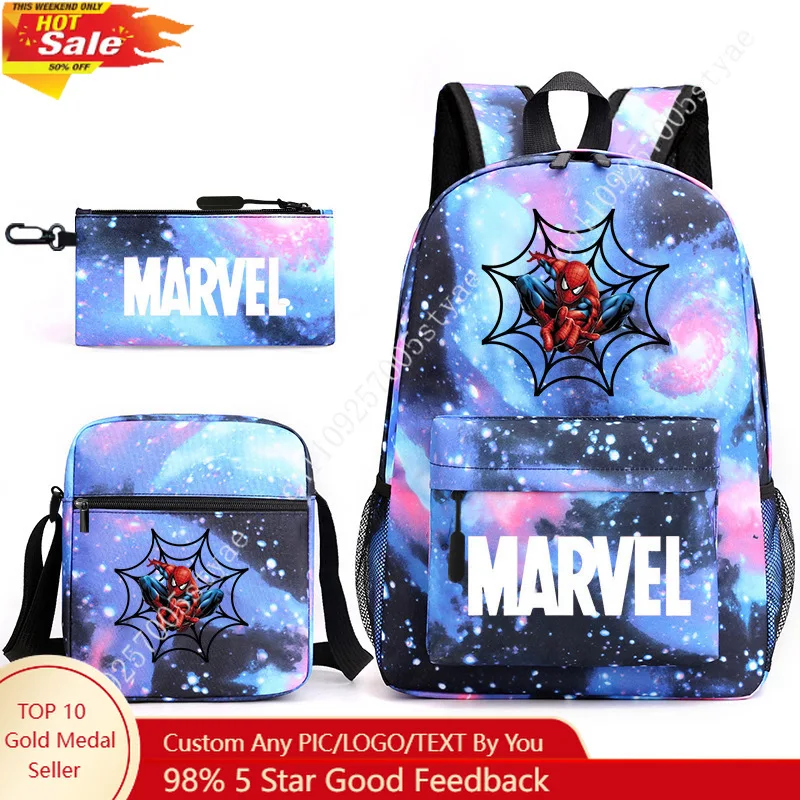 

17in Spider-Man Backpack 3 Set Marvel Shoulder Backpacks Bags with Crossbody Bag Pencilbox Daily Bookbag Computer Packs