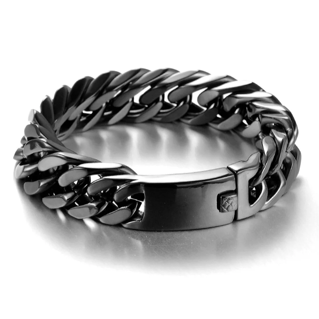 Mens Bracelet High Quality Black Color 15mm 316L Stainless Steel Curb Cuban Link Wristband Jewelry 7inch-11inch