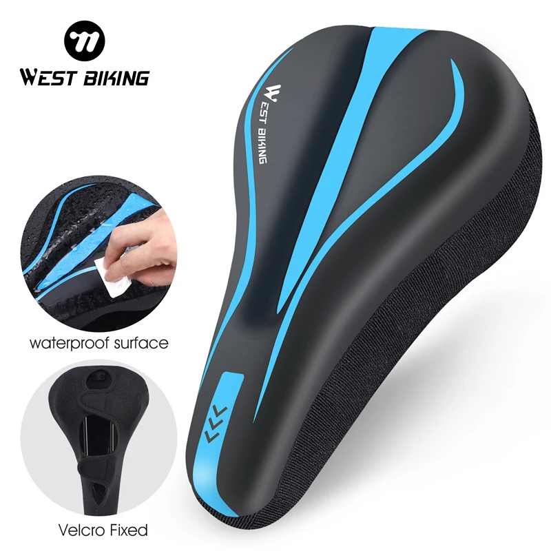 WEST BIKING Thicken Comfortable Bicycle Saddle Cover PU Leather GEL Silicone Cycling Seat Cover Shockproof MTB Road Bike Cushion