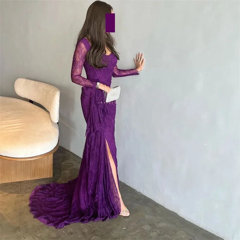 Vestido de noche de sirena clásico púrpura, estilo moderno, tren de barrido de encaje, vestidos de noche formales, vestido de fiesta de graduación personalizado, 2024