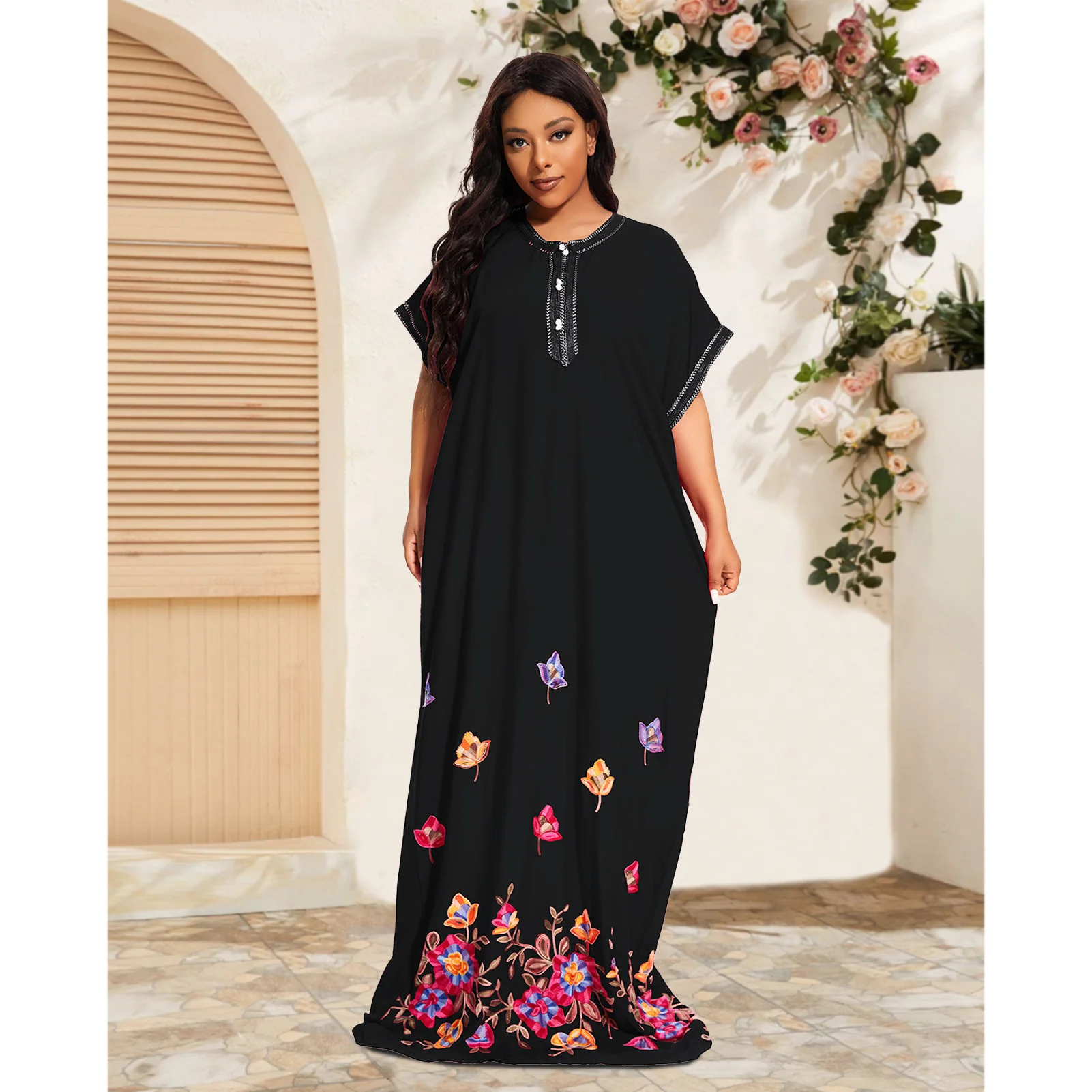 PlusSize Geleneksel Pamuk Kaftan Giyim Gevşek Abayas Elbise Afrika Plaj Ev Dashiki Loungewear Kısa Kollu KapakFas