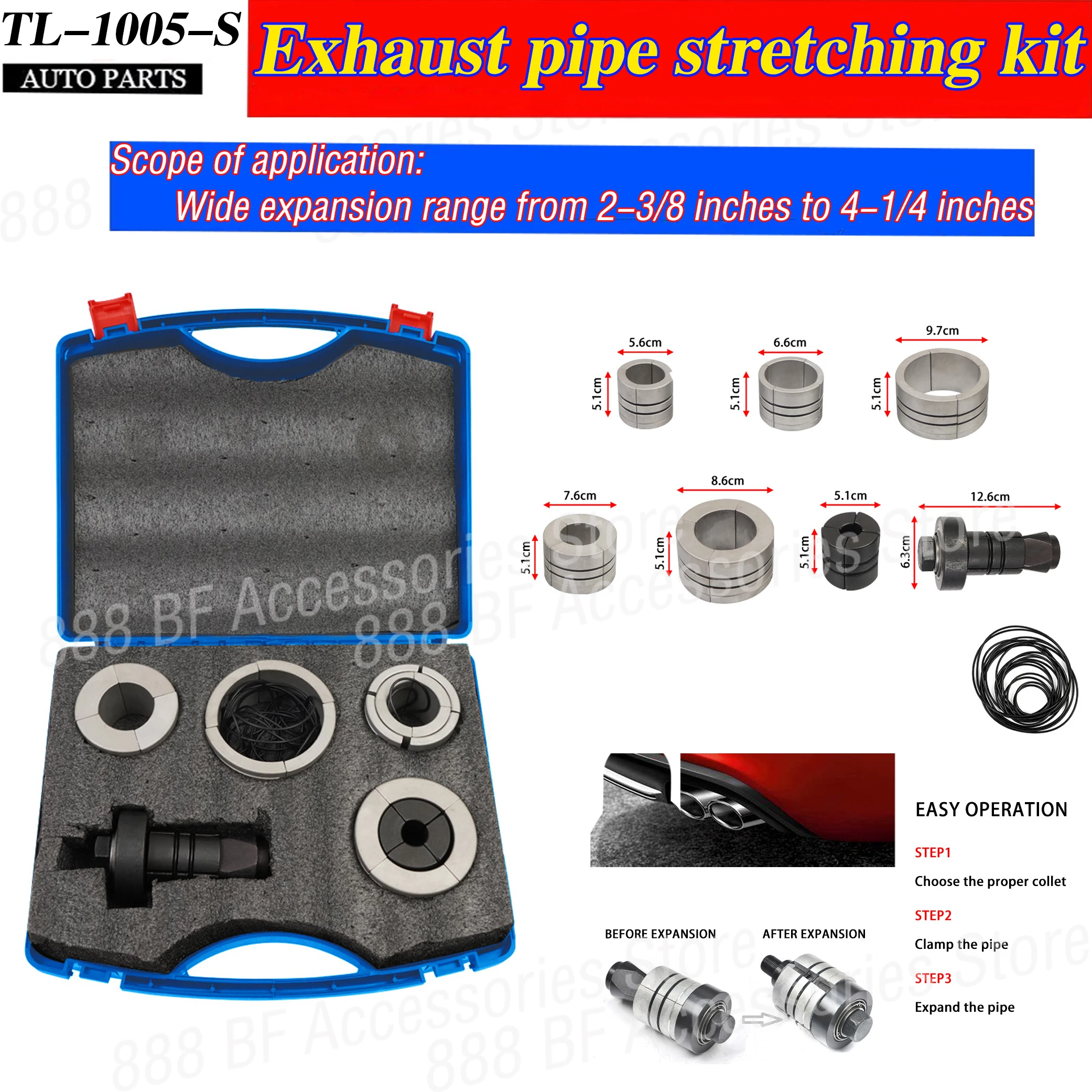 Exhaust Pipe Stretching Kit 1-5/8 To 4-1/4 Inch Hydraulic Exhaust Pipe Expansion Auxiliary Repair Tool Parts TL-1005-S