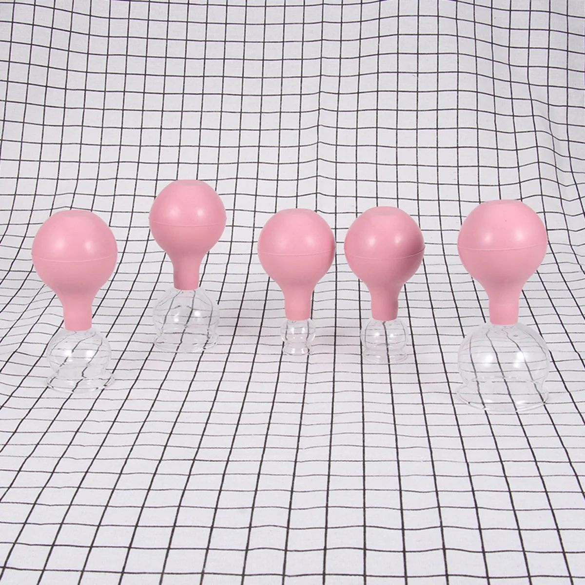 5 SET Body Massage Rubber and Glass Vacuum Cupping Cups Chinese Body Cupping Care (Pink) cupping ball