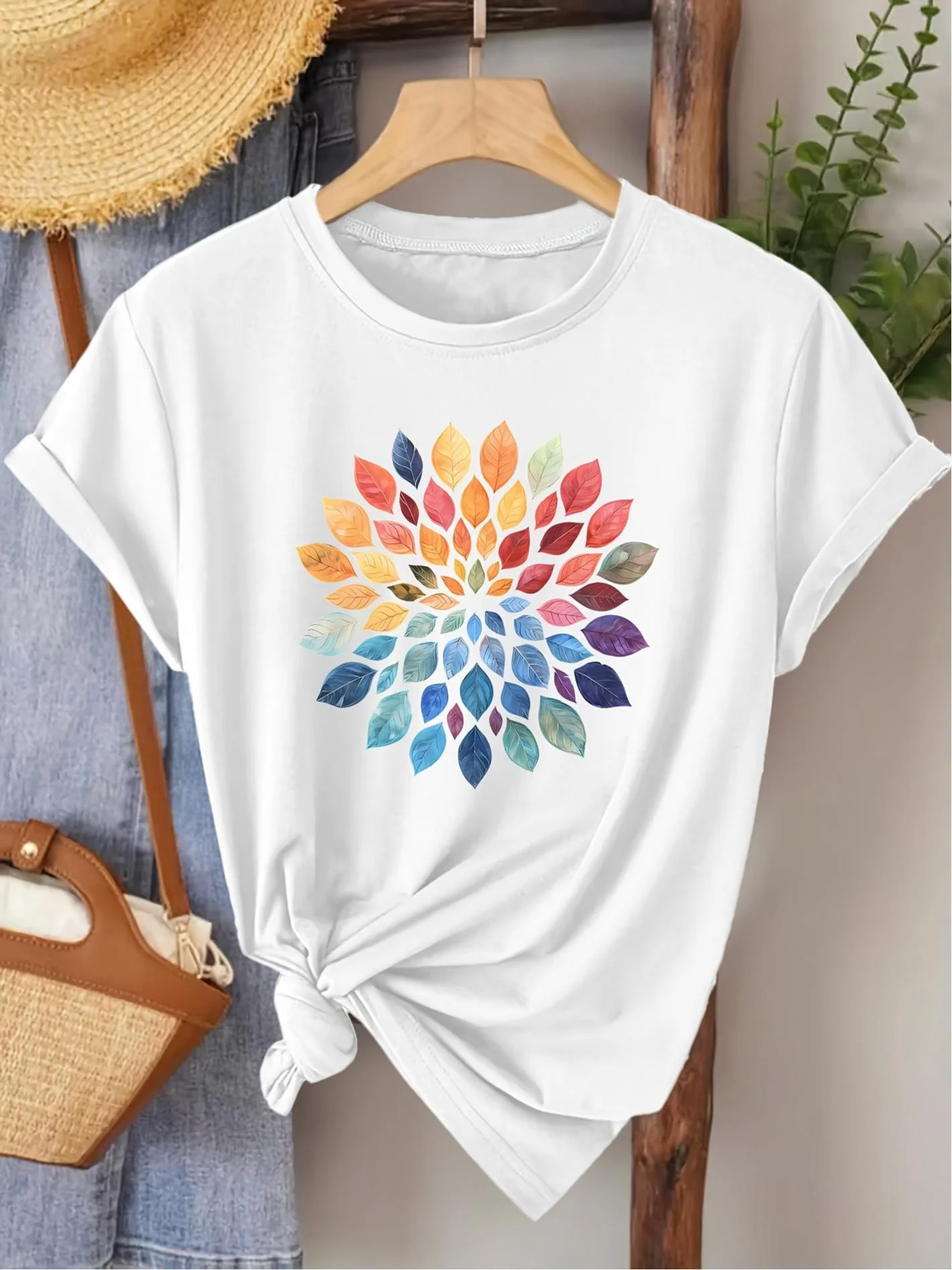 Elegant Floral Print Short-Sleeved Women's Top