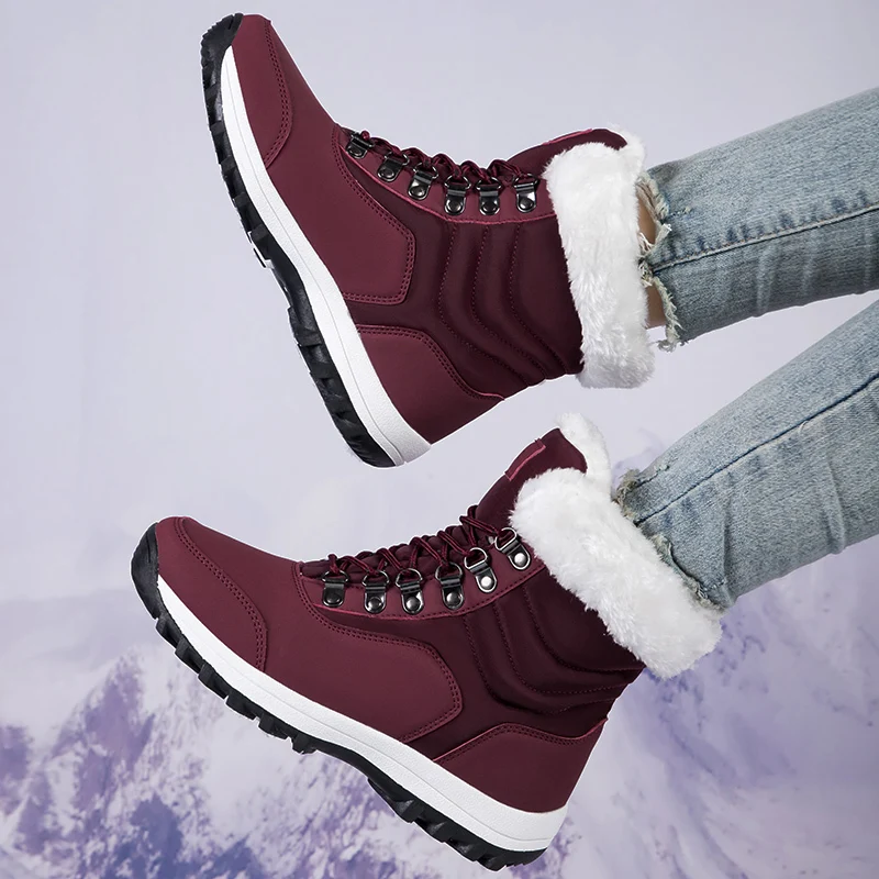 Stivali da neve da donna alti più in velluto Scarpe comode da donna antiscivolo in cotone Stivali impermeabili da esterno Scarpe sportive da donna