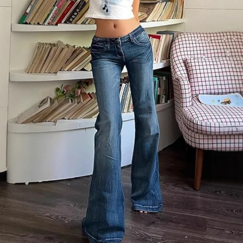 Spring Summer Black Low Rise Flared Jeans Women Casual Vintage Skinny Bell Bottom Mom Jeans Korean Slim Denim  Long Pants