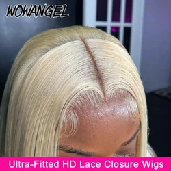 WowAngel 5x5 HD Lace Closure Wigs Human Hair 613 Blonde Straight Wig Pre Plucked 3s Wear to go Guleless HD Lace Wigs For Woman