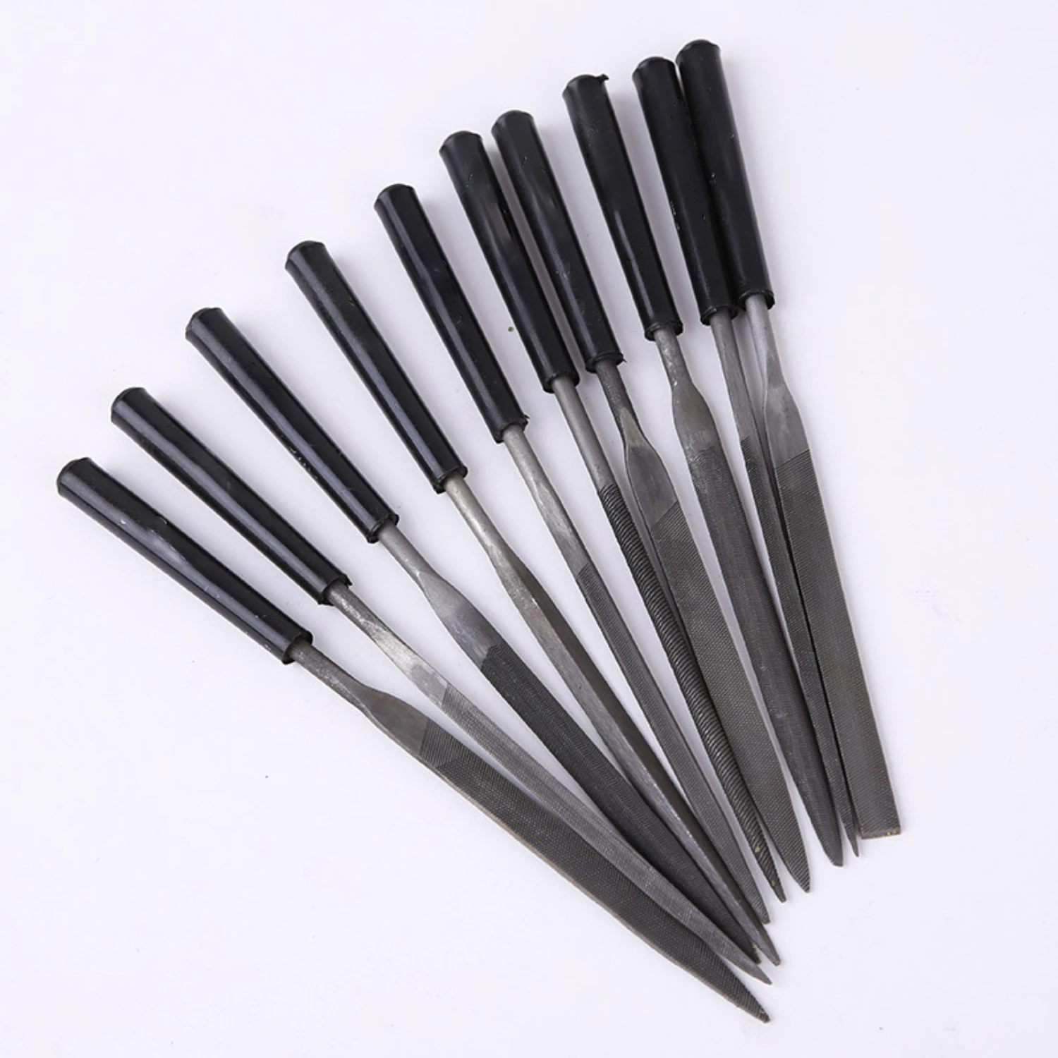 Durable Set of 10 Small High-Quality Mixed File Pieces with Plastic Handle for Precise Shaping and Triangular Polishing - Includ