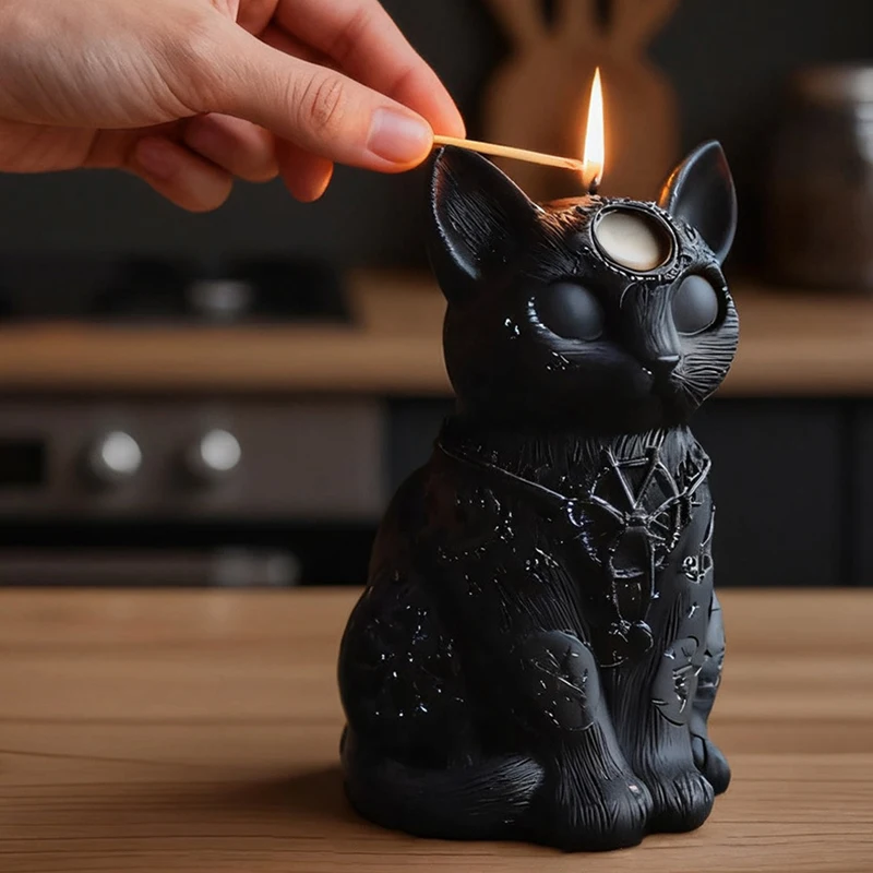 Three-eyed Cat Candle Silicone Mold Magic Black Cat Candle Mold DIY Handmade Aromatherapy Gypsum Epoxy Resin Soap Making Mould