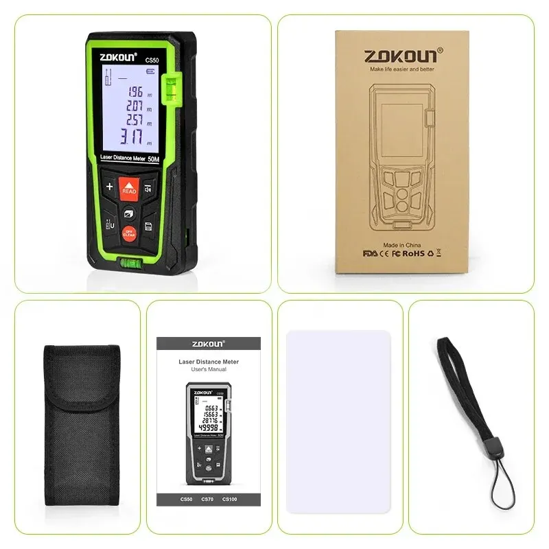 ZOKOUN Shockproof 70/100m Laser Distance Meter Electronic Ruler Laser Tape Area Volume Pythagorean Digital Rangefinder