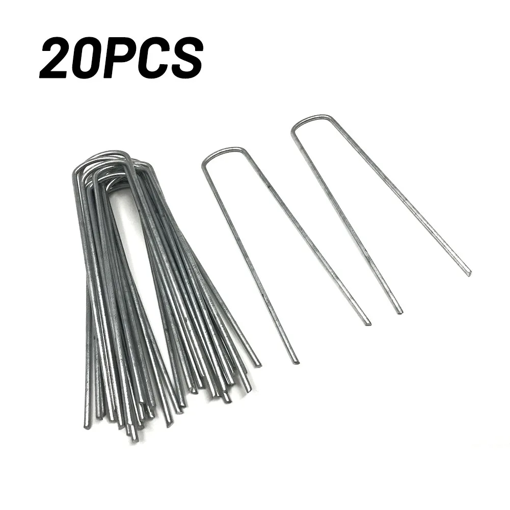 20pcs15cm Galvanised Metal Ground U Tent Pegs Gazebo Camping Tarpaulin Hooks For Fixing Grass Cloth, Greening, Fixed Law