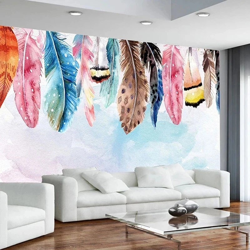 Customized 3D Wallpaper Modern Simple Fashion Hand-painted Feathers Photo Mural Bedroom Living room TV background restaurant 8d