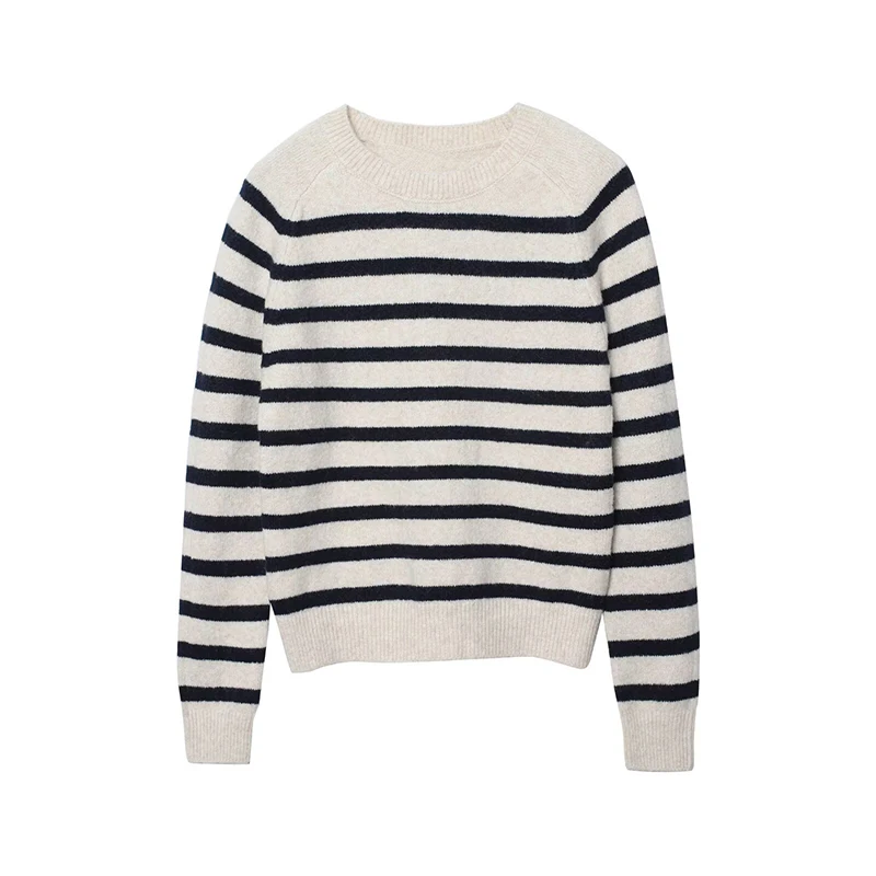

Women's knitted Sweater Autumn Winter Fashion Striped O-Neck Long Sleeves Pullover Vintage Female Chic Tops