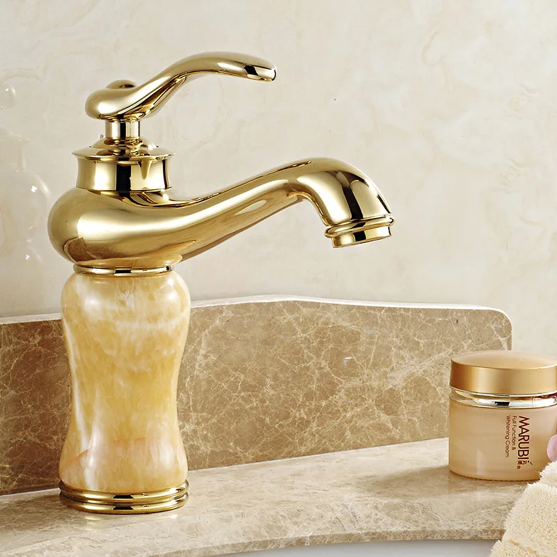 

All-copper European basin faucet Hot and cold washbasin faucet Undercounter basin White jade Topaz