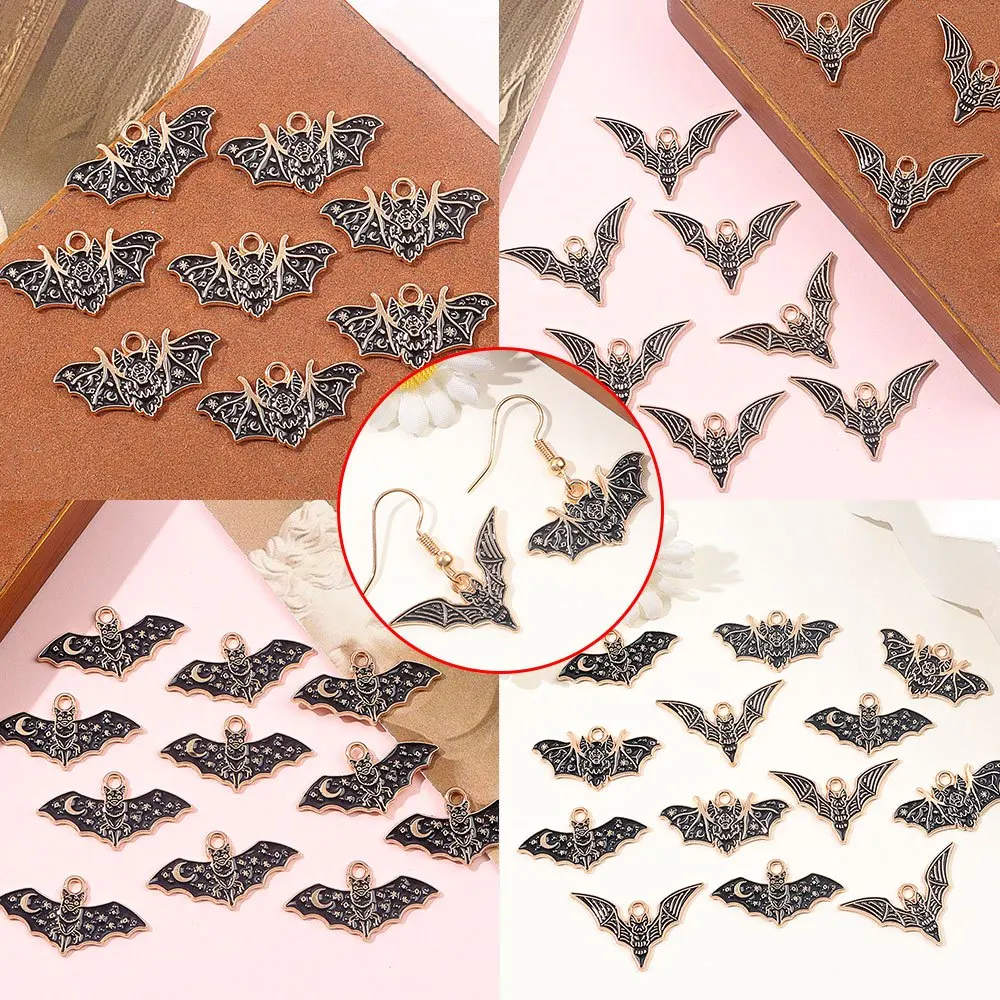 5/14/28pcs Black Bat Pendant with Star and Moon Patterns, Halloween Themed Funny Pendant,DIY Earrings,for Christmas Thanksgiving
