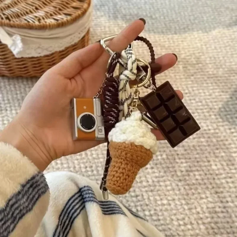 Creative Knit Keychain Cartoon DIY Burger Ice Cream Pendant Keychain Charms Handmade Pendant for Girl Cute Gift Car Decorations view 2
