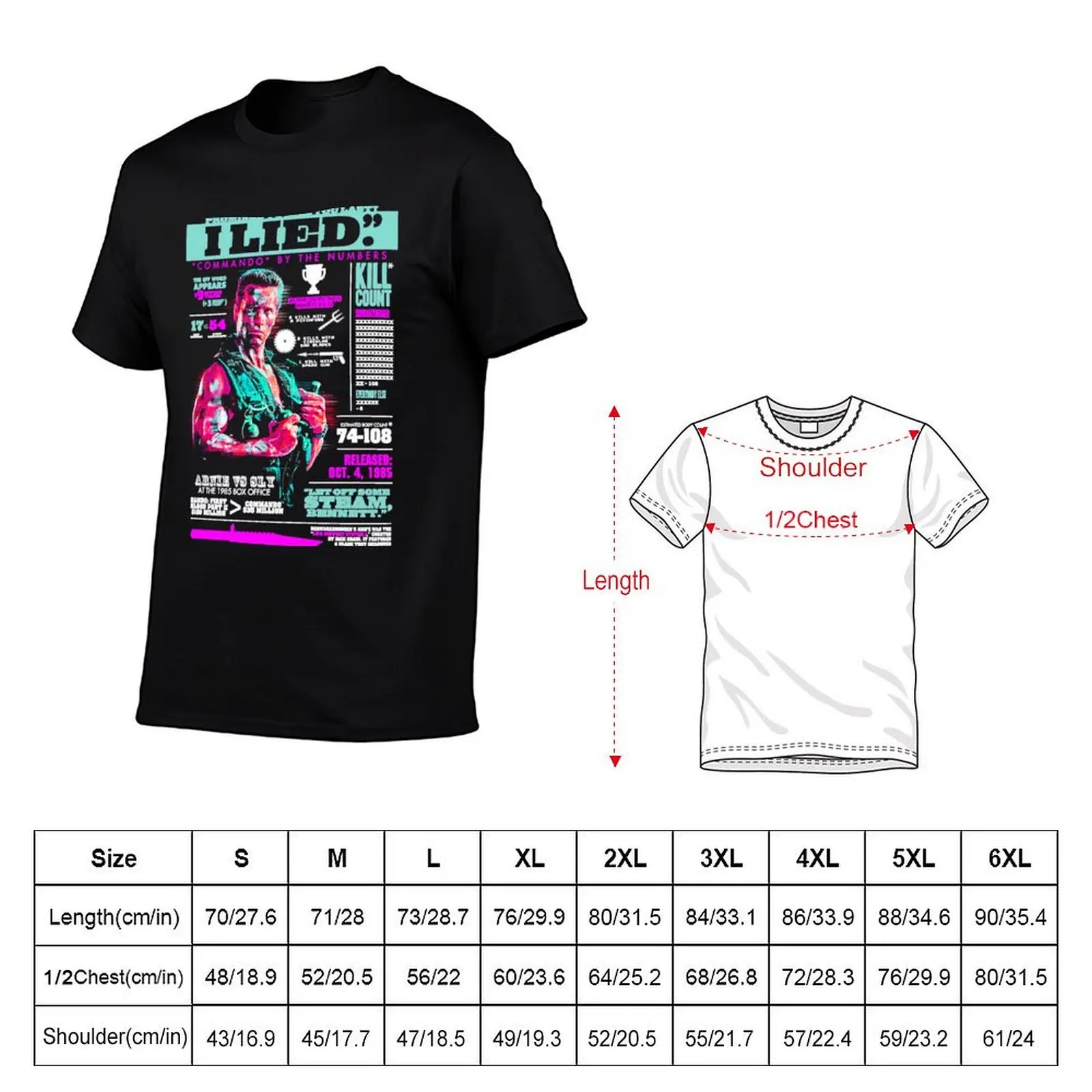 Commando (1985) Info T-Shirt Graphic Print Short Sleeve T-Shirt